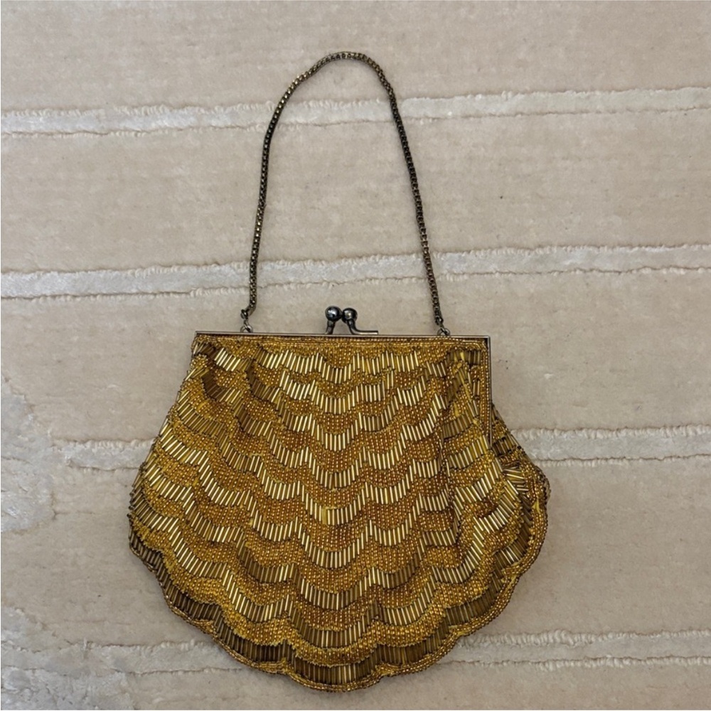 Gold Beaded Clamshell Bag